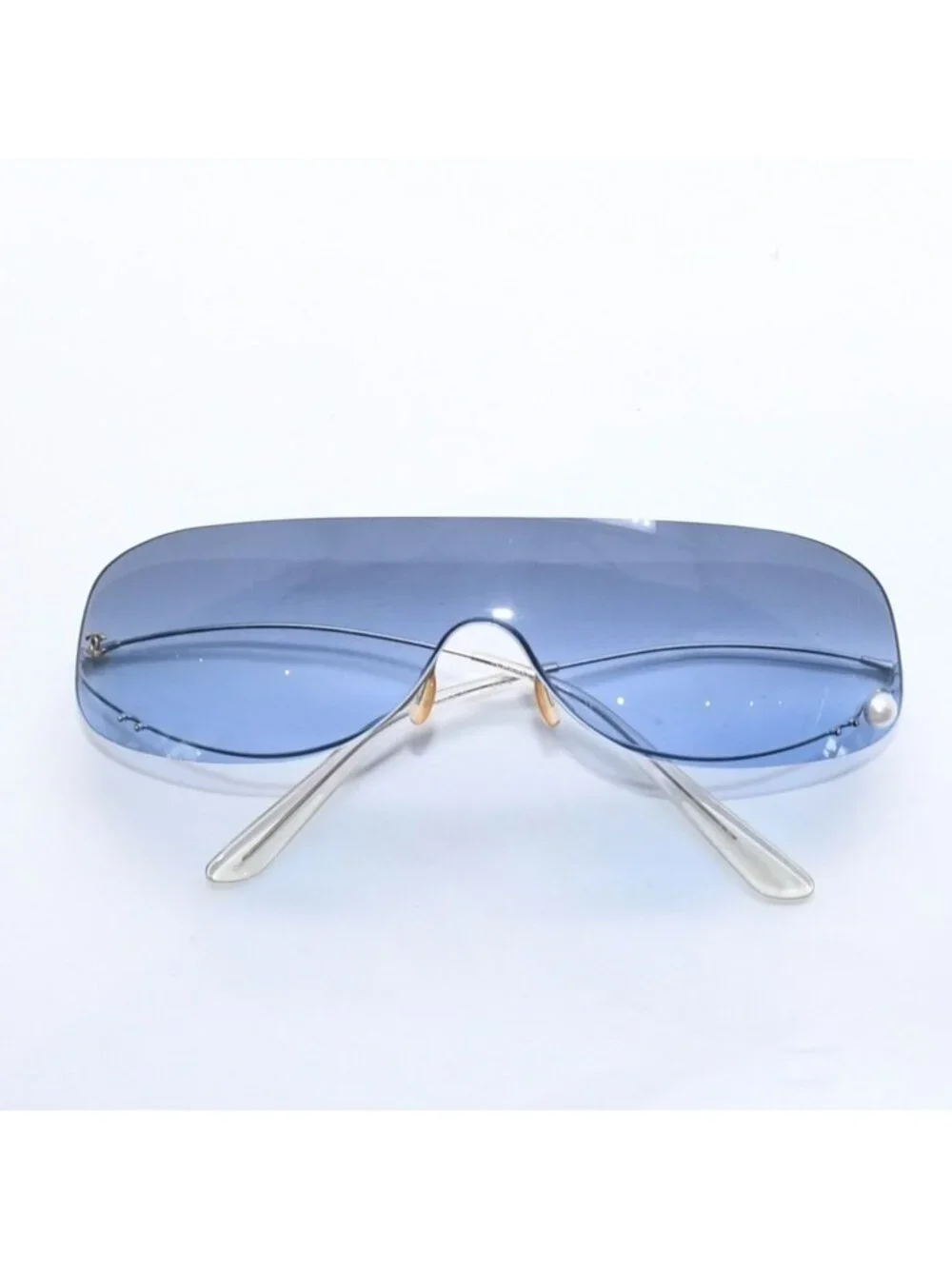 Chanel Shield Sunglasses Eyewear 125 CC Logo Faux Pearl Blue